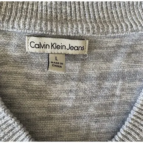 Calvin Klein Sz L Full zip snap pckt LS Txtrd Heather Gray - Picture 3 of 4